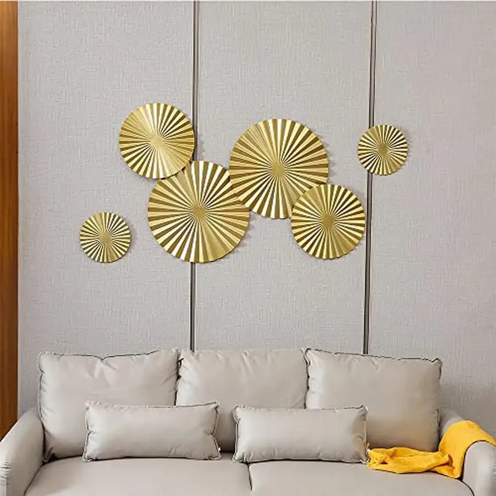 Iron Gold Sunburst Wall Decor Set Of Six Hanging Ornaments