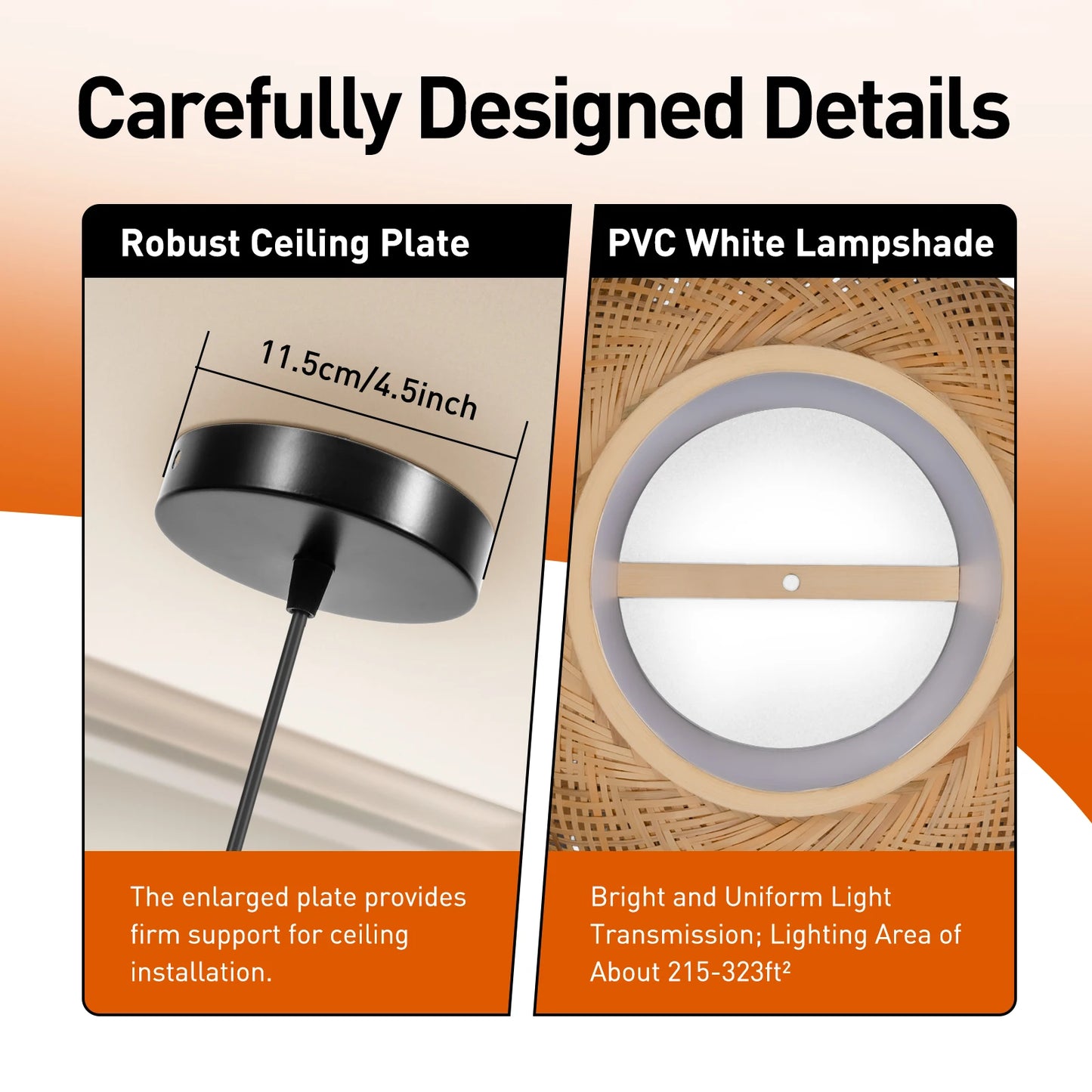 Bamboo Pendant Light Boho Ceiling Lamp Fixture for Decor