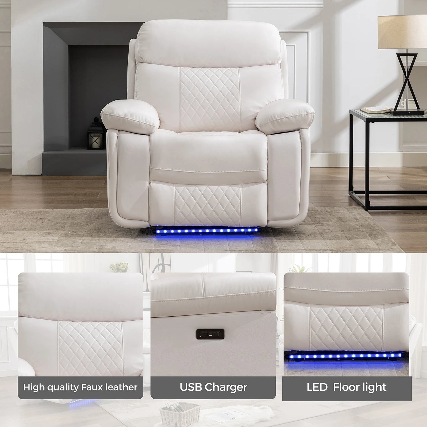 M046 Power Recliner Chair With LED Light And USB Port