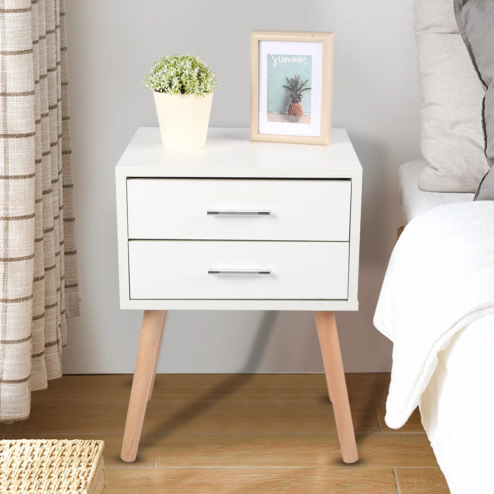 Two Drawer Nightstand with Bedside Storage Cabinet