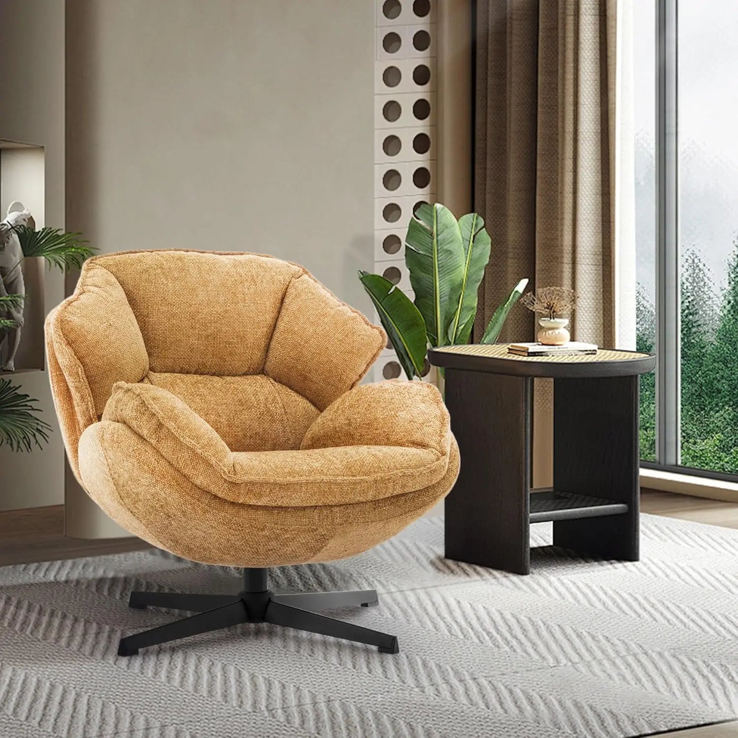 Swivel Accent Chair Upholstered Armchair With Metal Legs