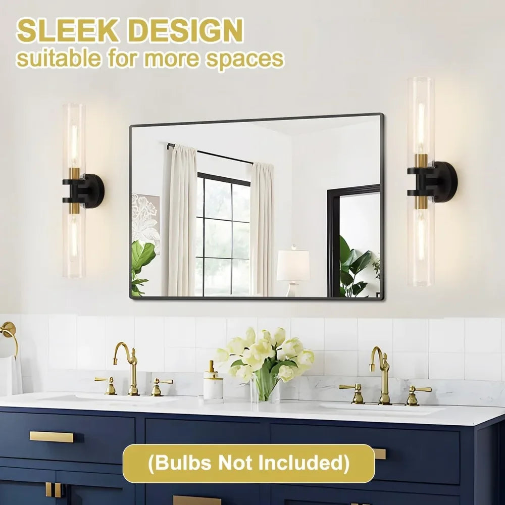 Wall Sconces Set Of Two Metal Fixtures With Clear Glass