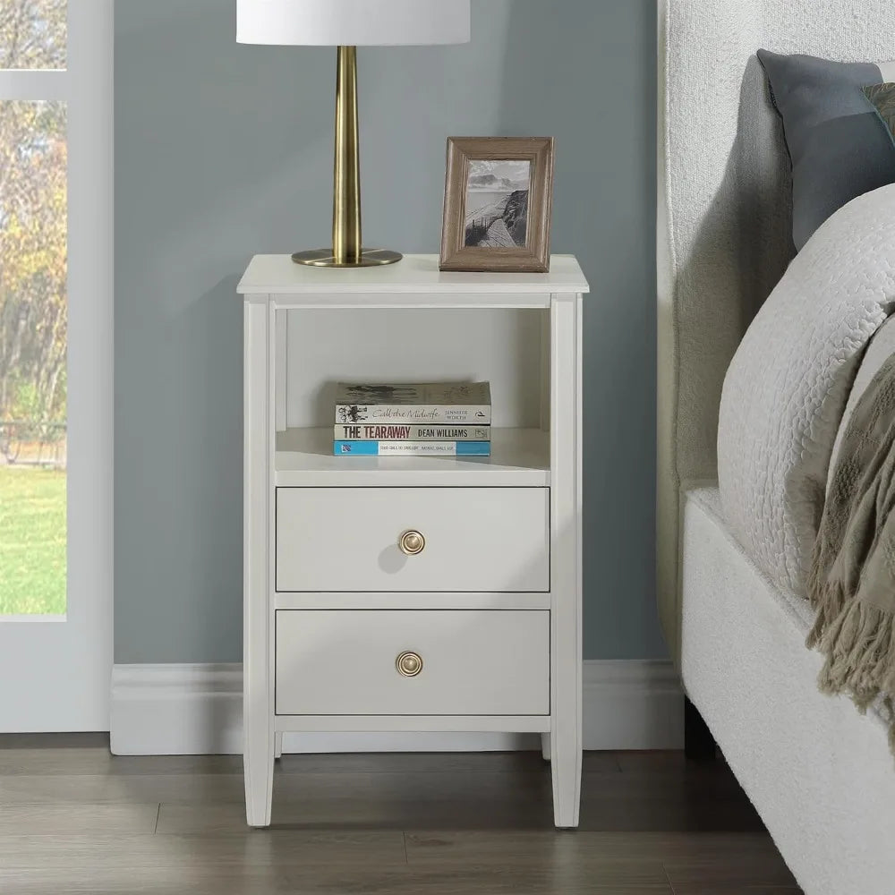 Winsley 2-drawer antique white painted wood storage nightstand