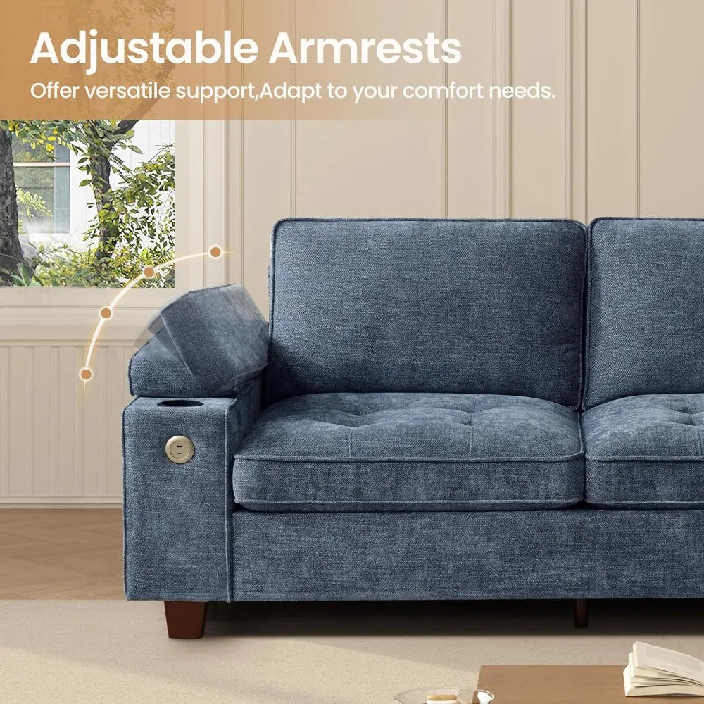 Modern Chenille Upholstered Loveseat With Adjustable Arms