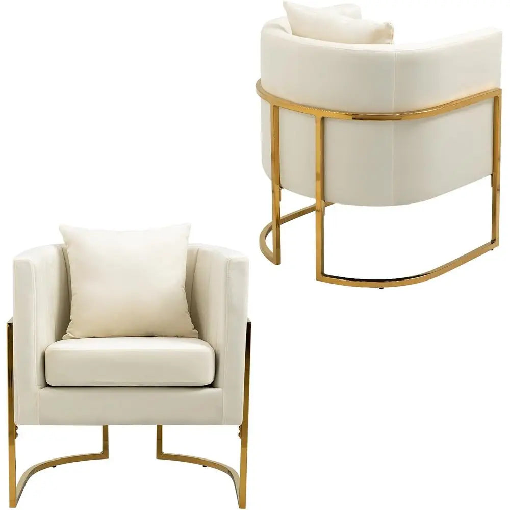 Mid Century Velvet Accent Chair With Barrel Arms Gold Legs