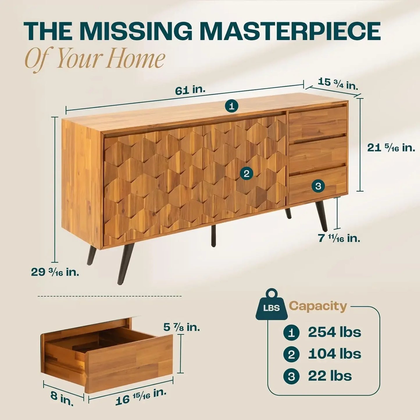 Georgina Solid Wood Sideboard With Geometric Pattern