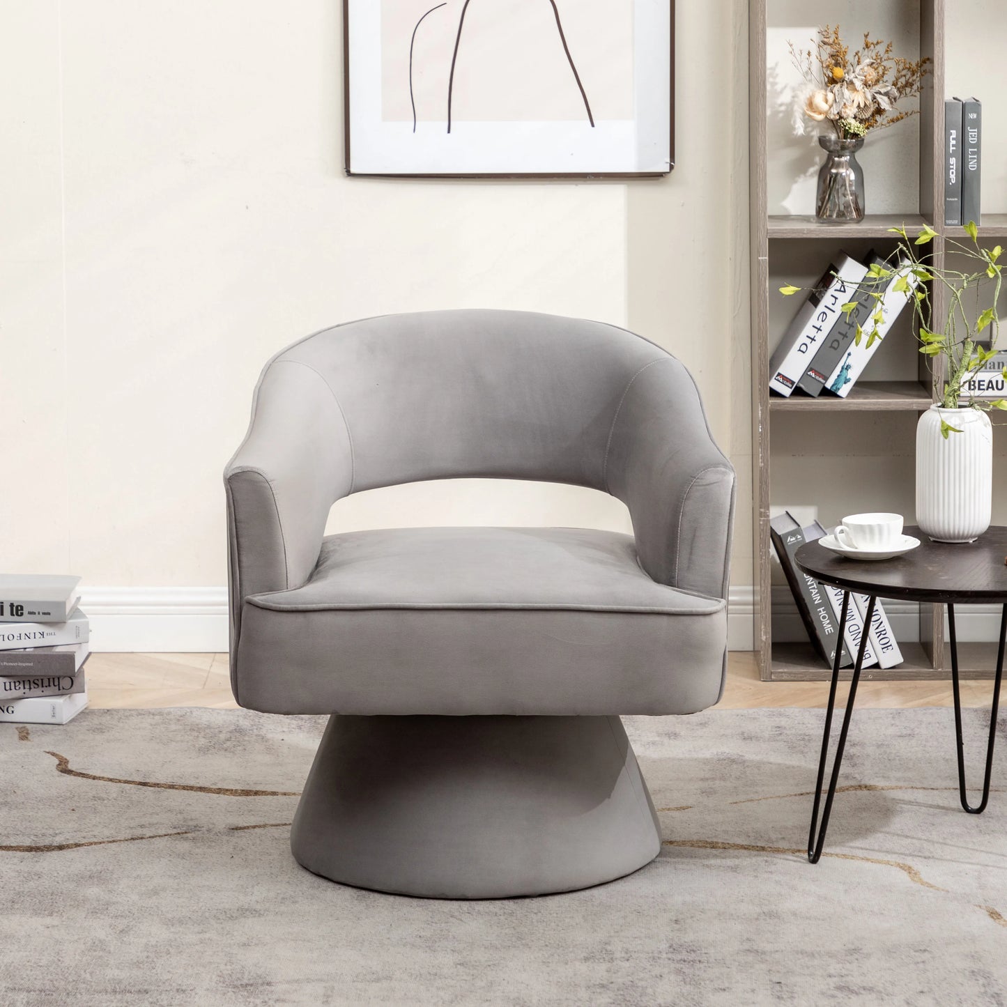 SEYNER Modern Velvet Swivel Arm Chair For Living Room Lounge