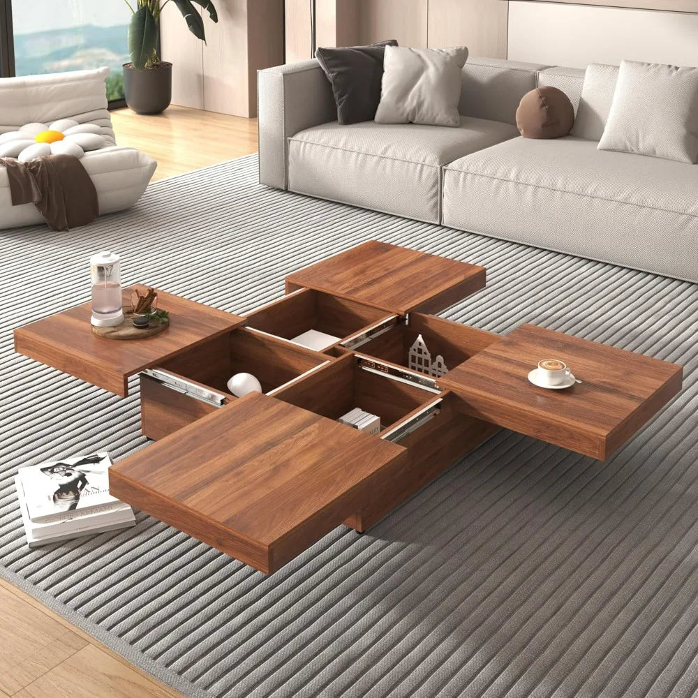 Modern Marble Veneer Coffee Table With Sliding Top Storage