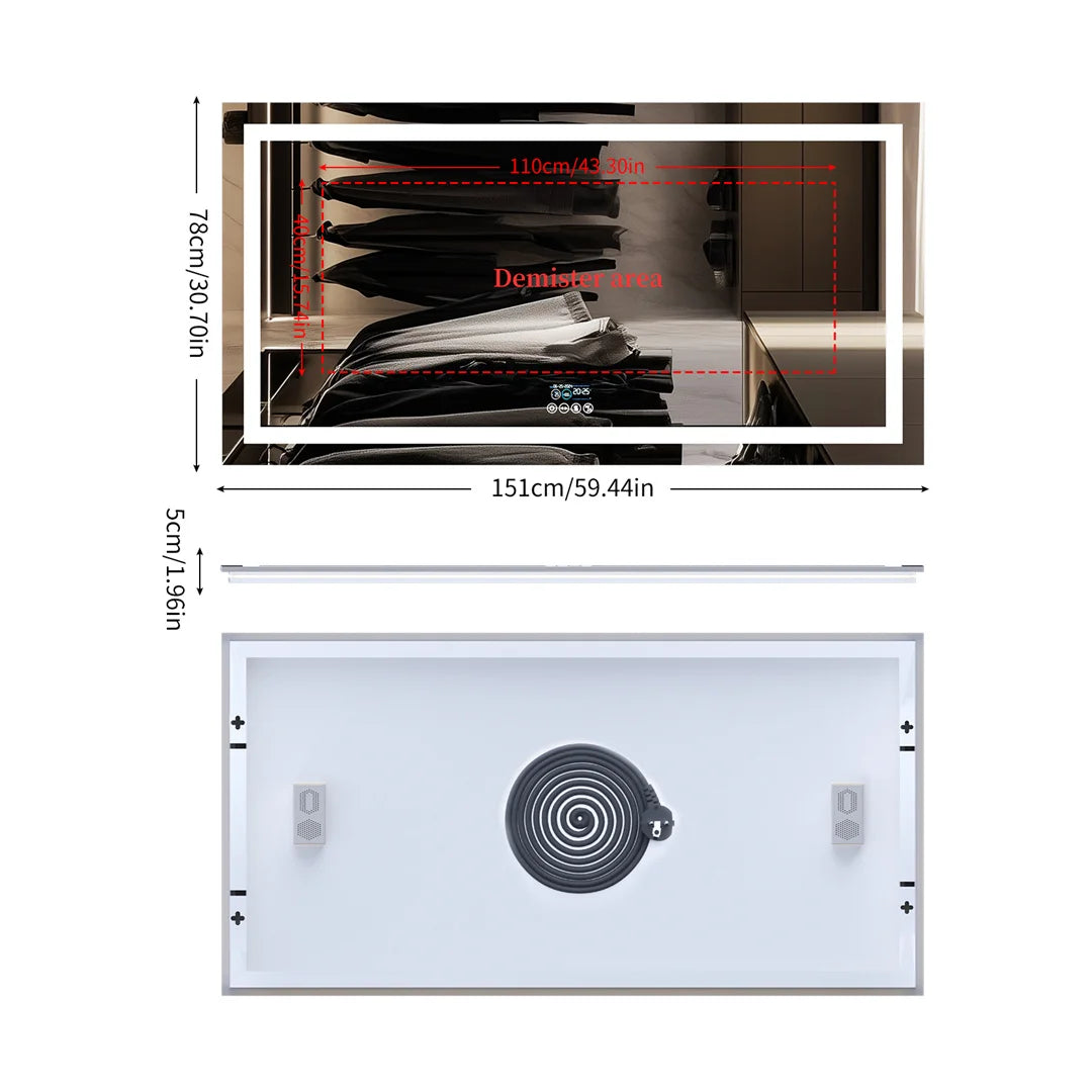 LUVODI Bluetooth Bathroom Mirror With Time Display LED Lighting Defog Feature Built In