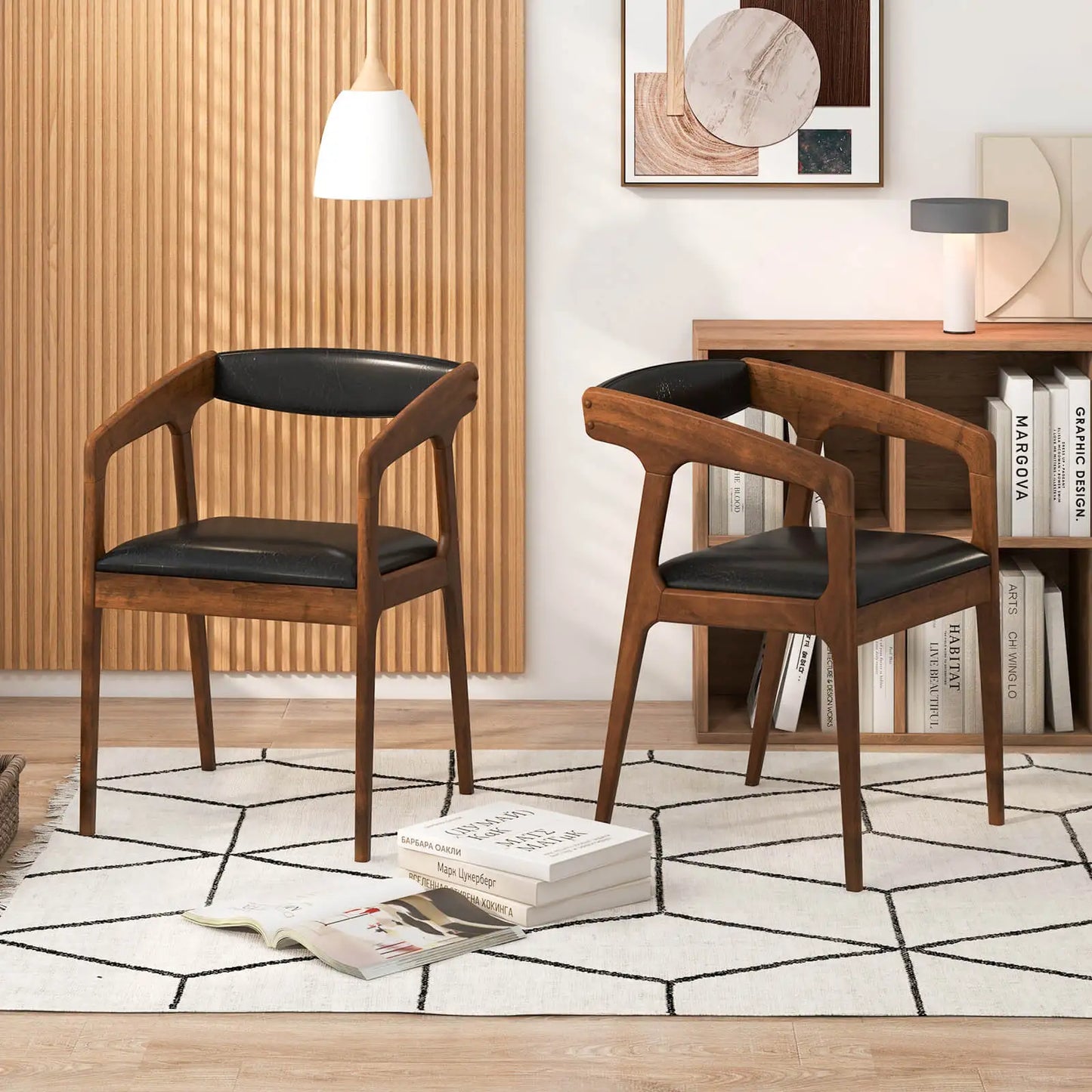 Accent Chair Set PU Leather Upholstered Armchairs With Cozy Backrest