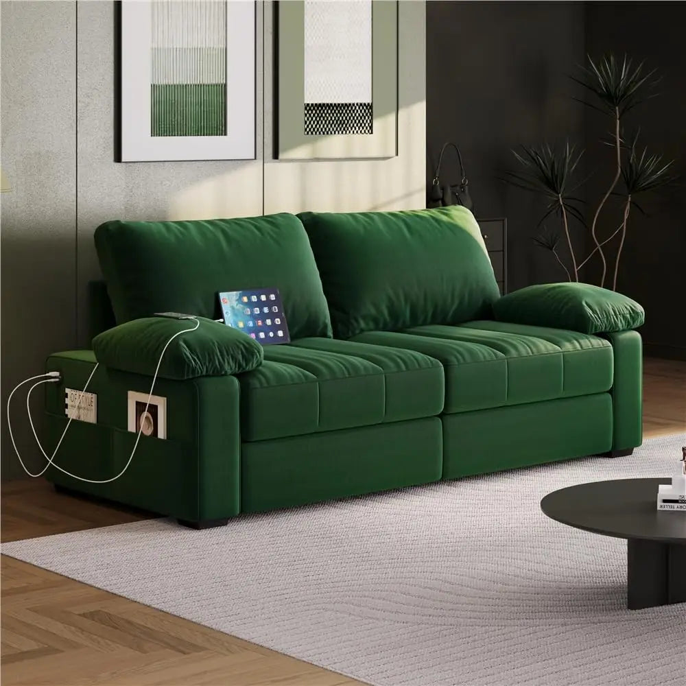 Comfy Velvet Sofa With USB Ports And Removable Cover
