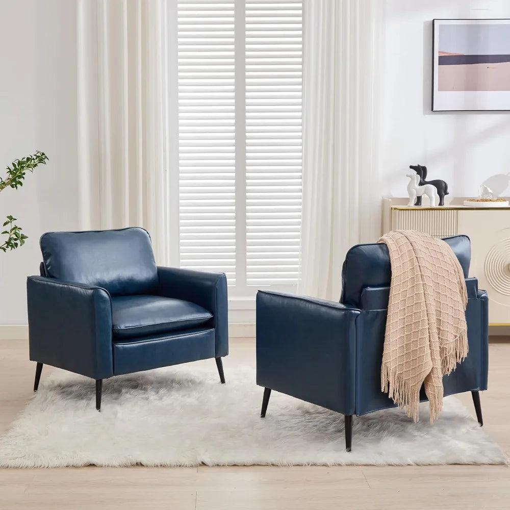 Mid Century Faux Leather Accent Chairs Set of 2 for Living