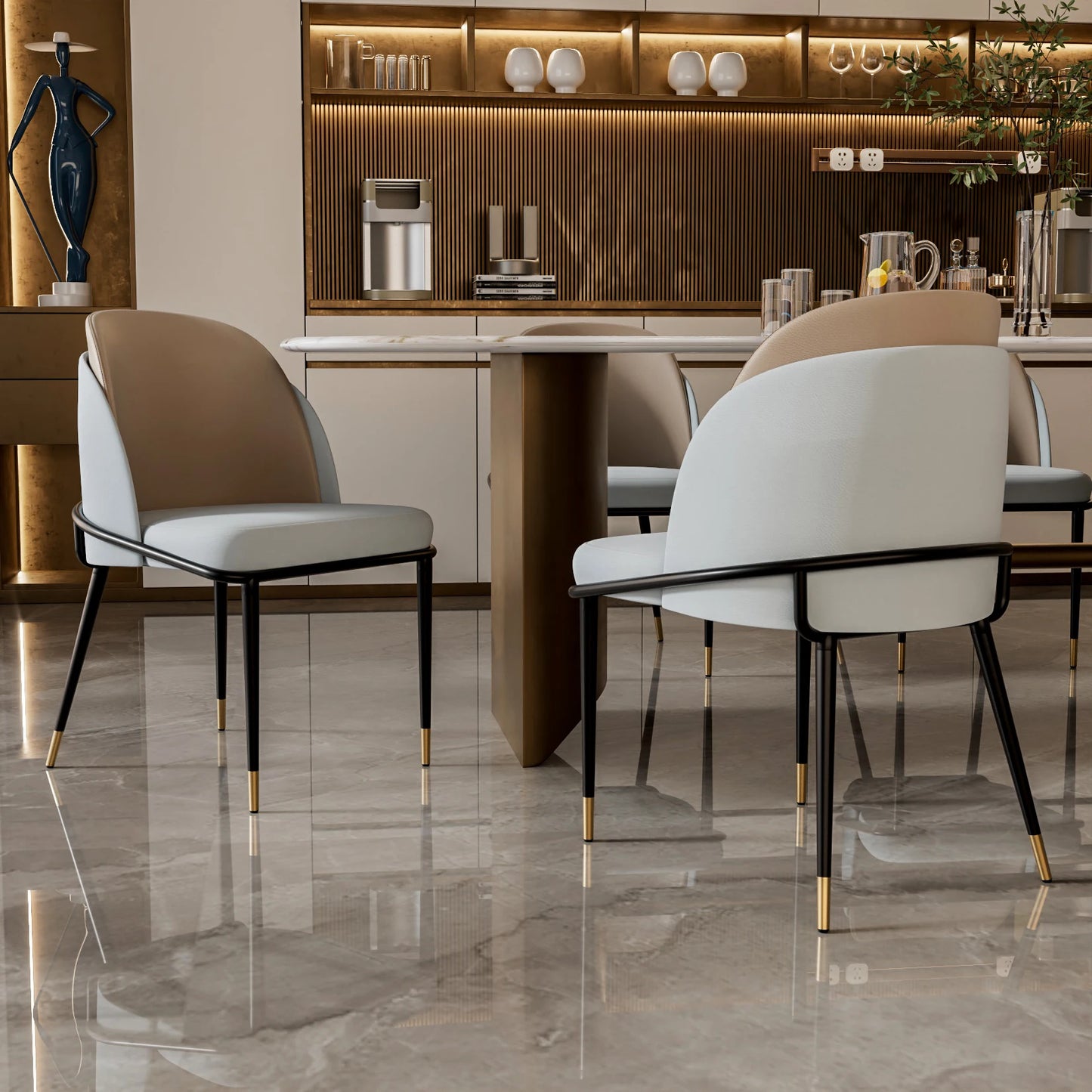 Set Of 2 Luxurious Upholstered Dining Chairs In Microfiber Leather