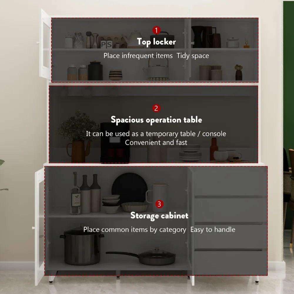 Premium Metal Framework Architectural Kitchenscape Hutch Cabinet Glass Doors Drawers