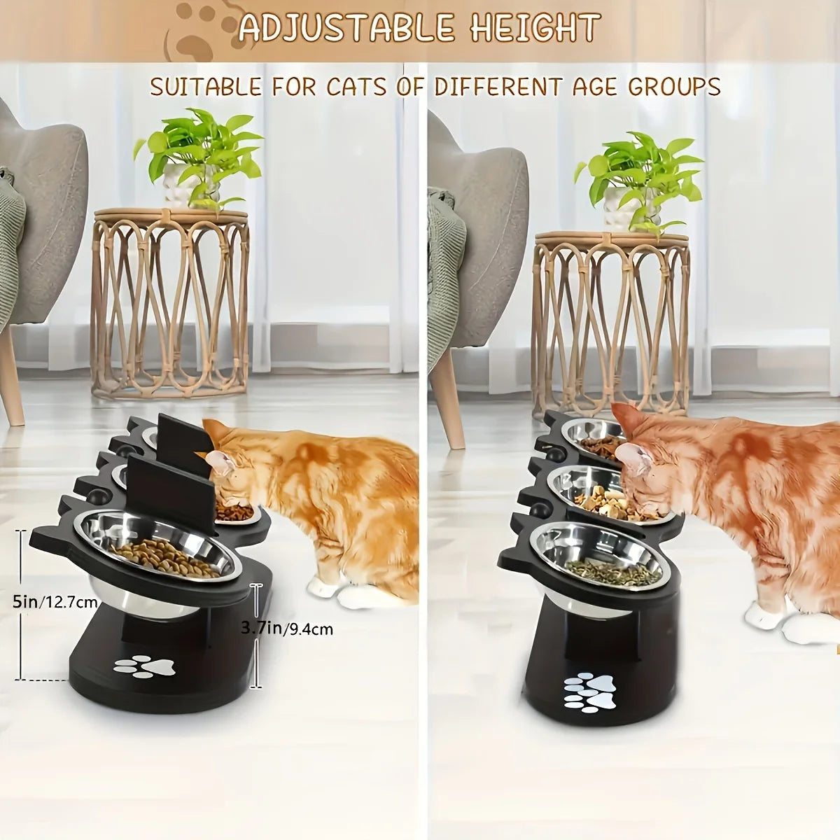 Elevated Cat Bowls Tilted Raised Stand With Stainless Bowls