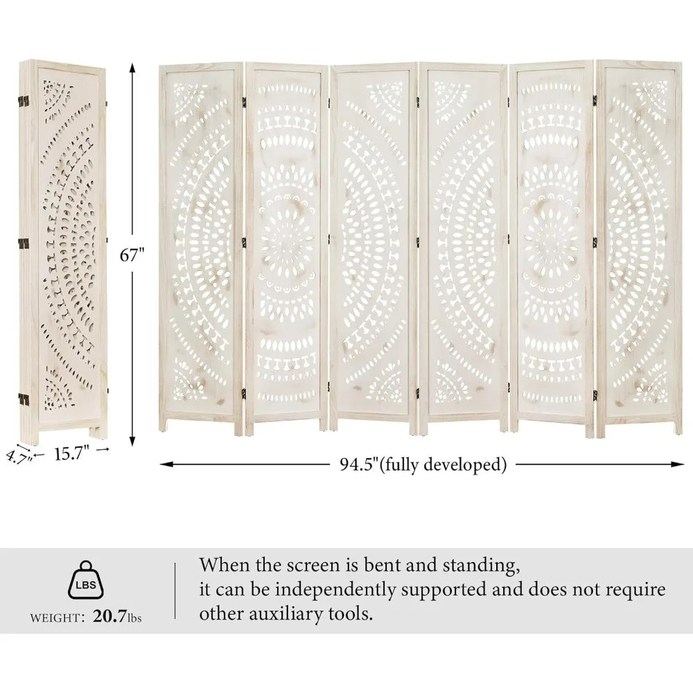 Bohemian Style Wood Room Divider Folding Screen for Home Office
