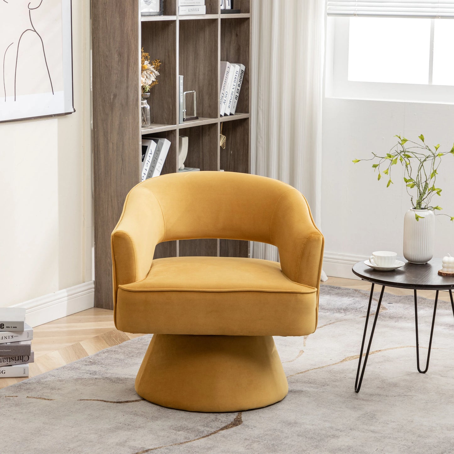 SEYNER Modern Velvet Swivel Arm Chair For Living Room Lounge