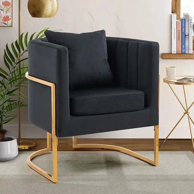 Mid Century Velvet Accent Chair With Barrel Arms Gold Legs