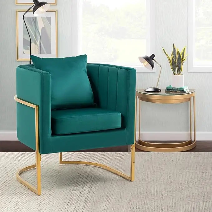 Mid Century Velvet Accent Chair With Barrel Arms Gold Legs
