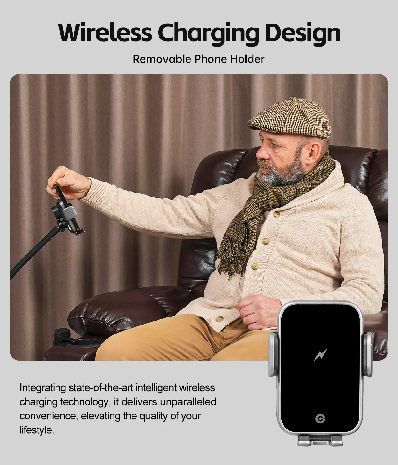 Leather Heated Lift Recliner With Dual Motor Massage Wireless Charging