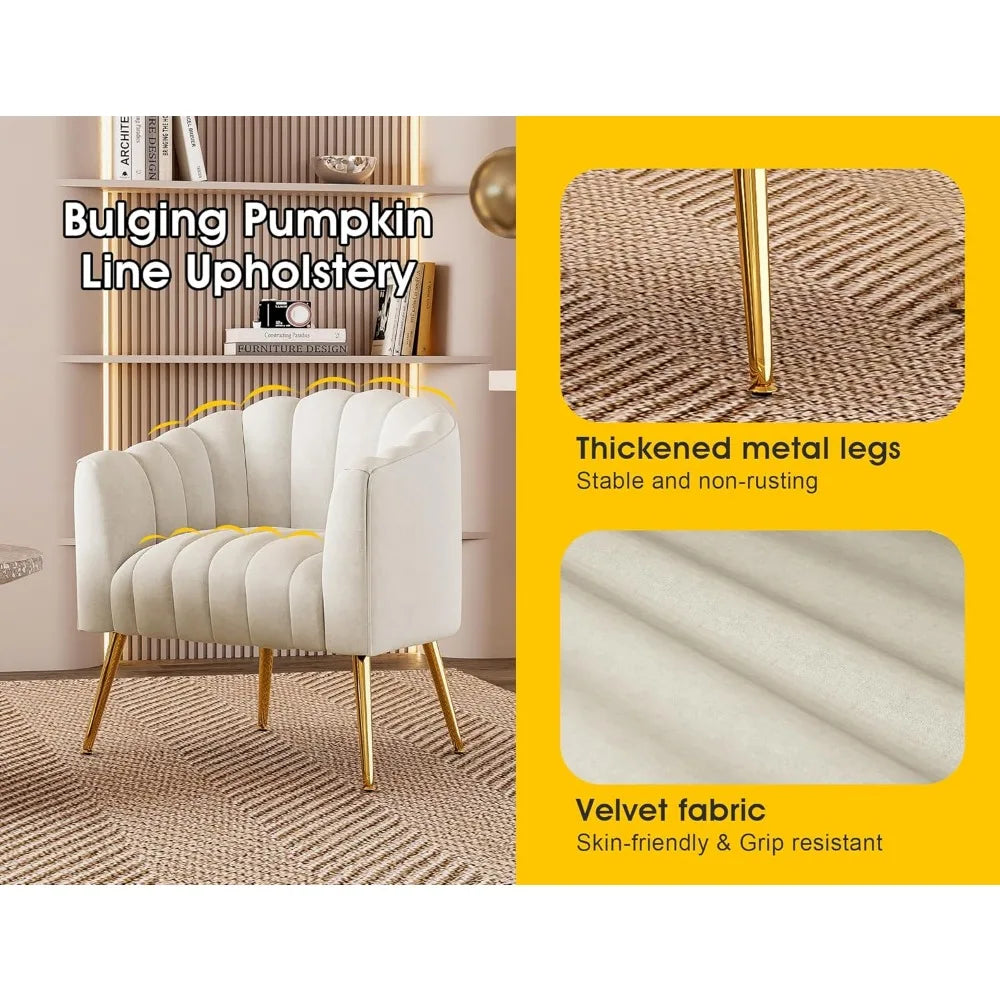 Velvet Barrel Shaped Pumpkin Chair Modern Upholstered Accent Armchair