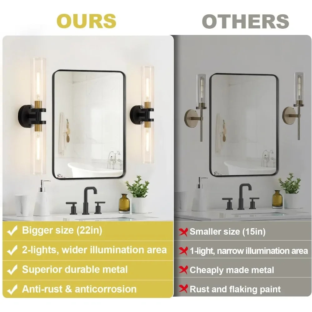 Wall Sconces Set Of Two Metal Fixtures With Clear Glass