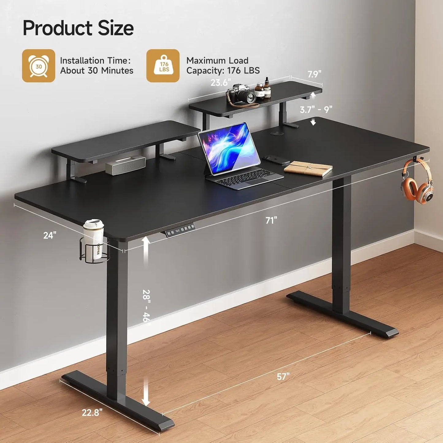 ONBRILL Standing Desk With 2 Adjustable Monitor Shelves