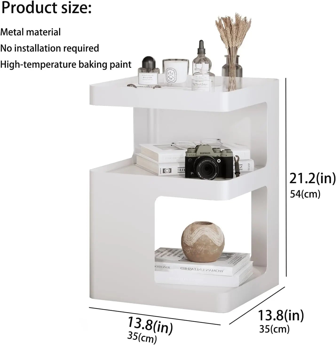 Modern Metal Nightstand Side Table With 3-Tier Storage
