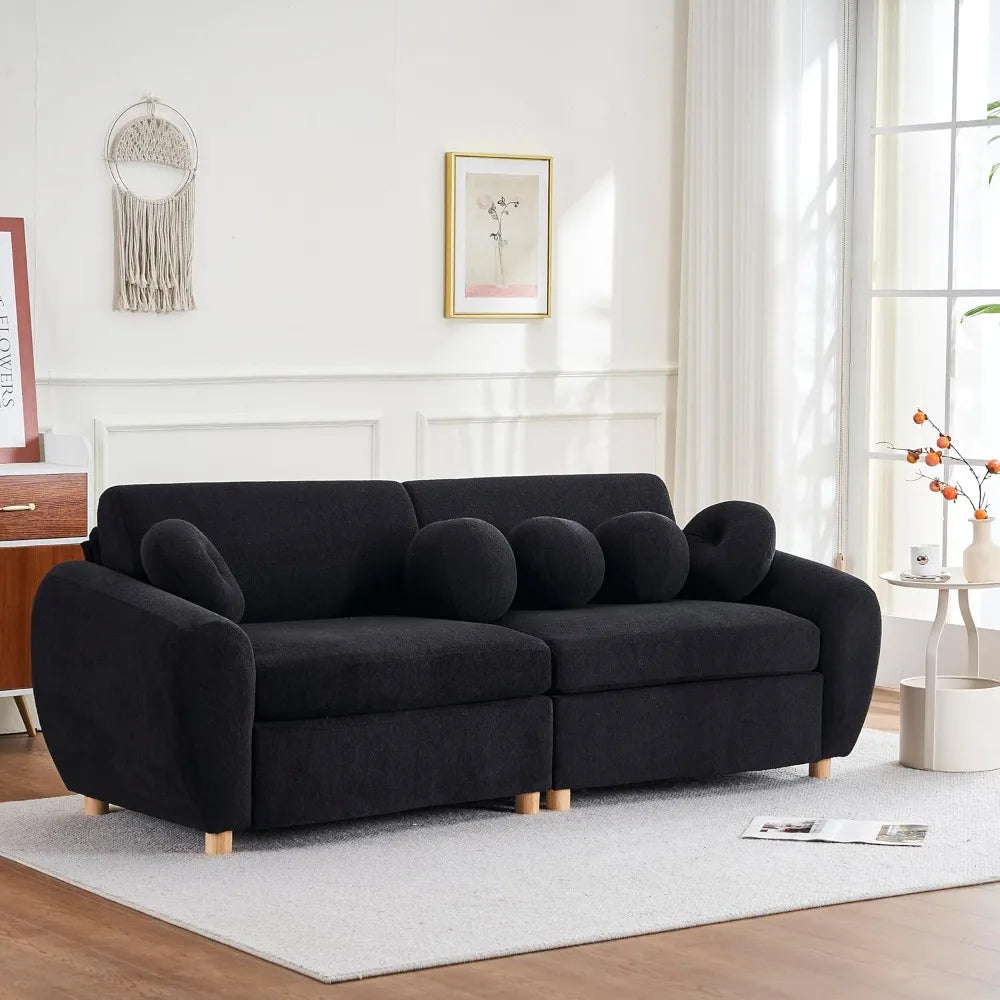 Modern Curved Chenille Sectional Sofa With 5 Decorative Pillows