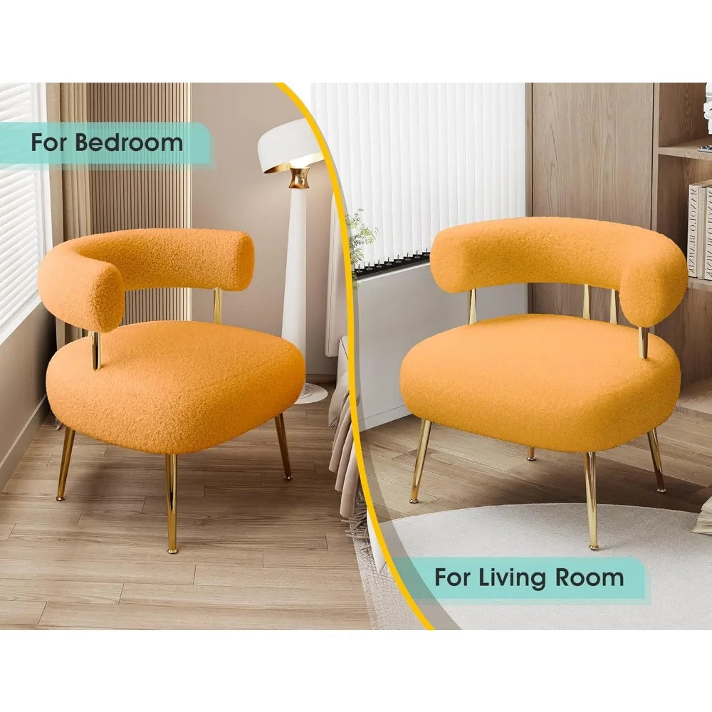 Mid Century Sherpa Boucle Accent Chair For Small Spaces