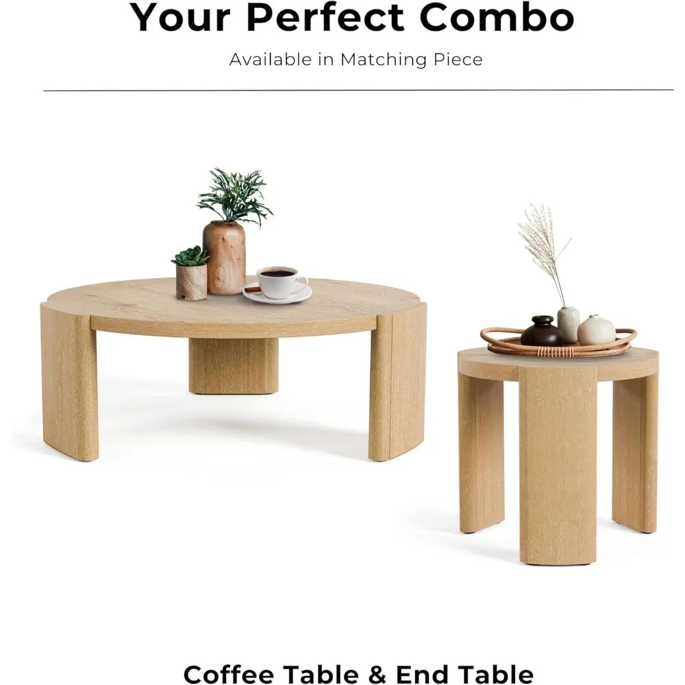 Carys Modern Solid Wood Round Coffee Table With Plinth Base