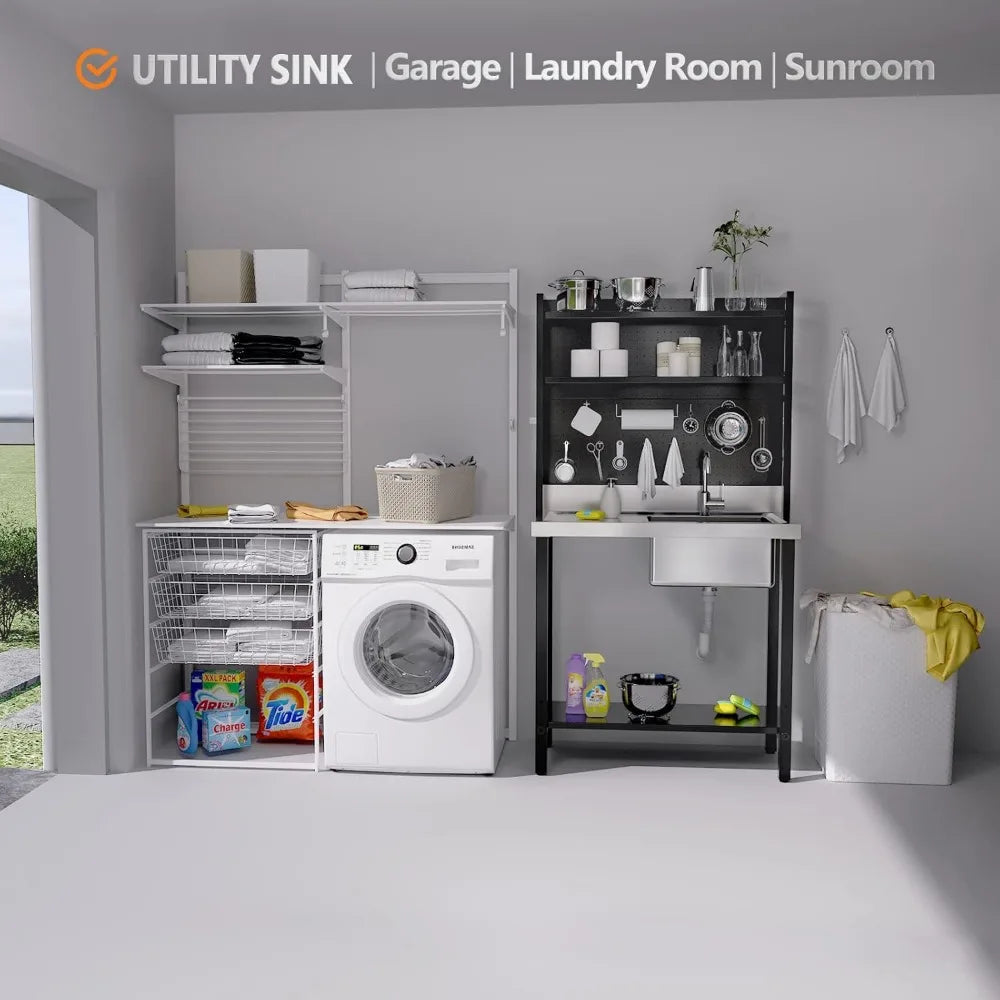 Commercial Sink With Drainboard And Adjustable Pegboard