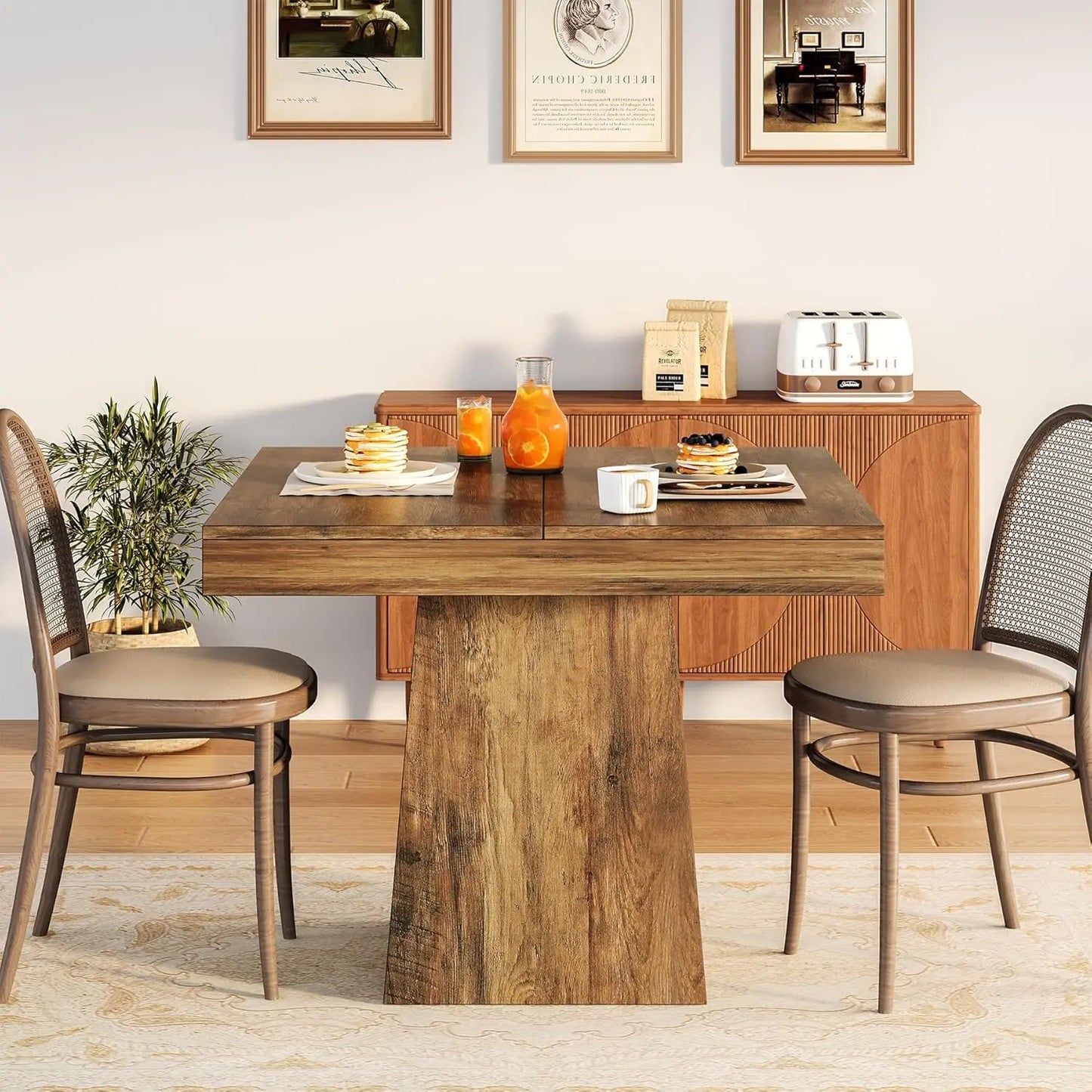 Tribesigns Square Dining Table For Four With Pedestal Base