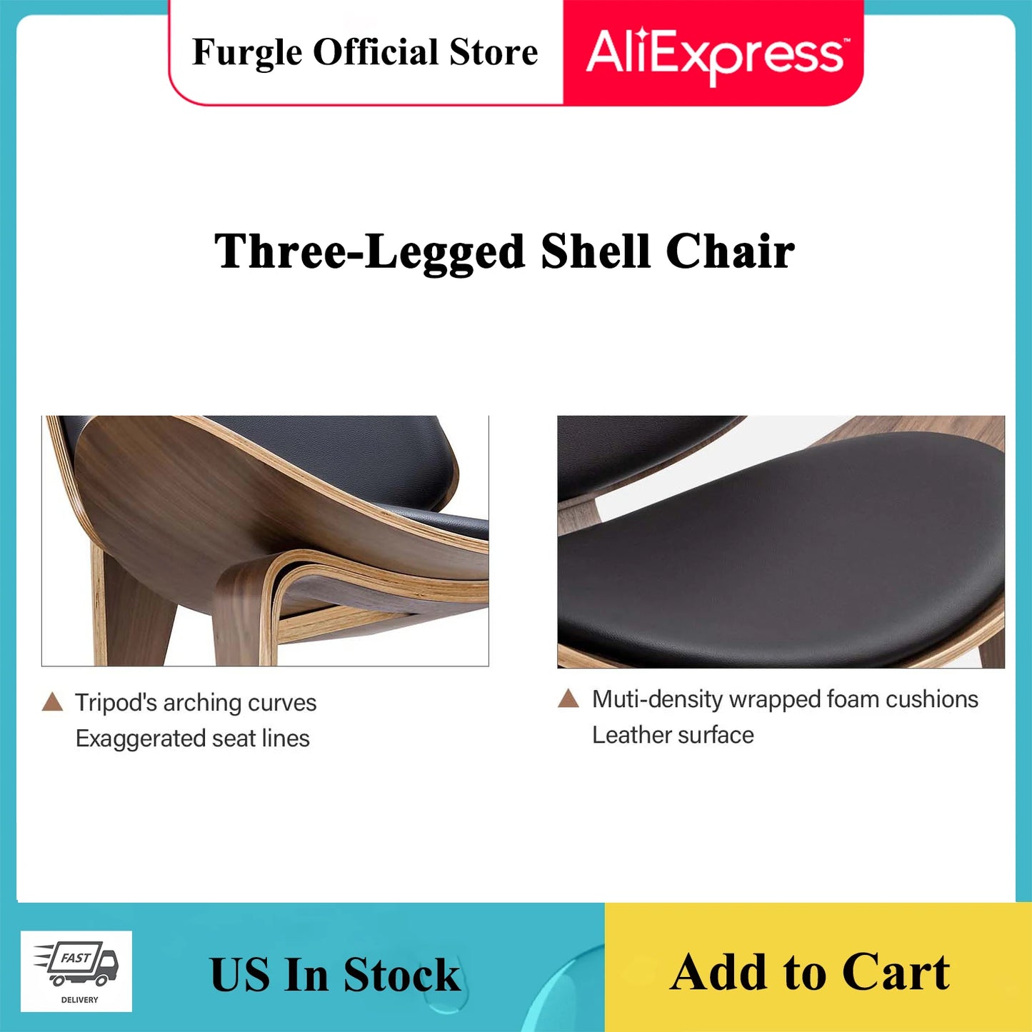 Mid Century Modern Palisander Wood PU Leather Accent Chair