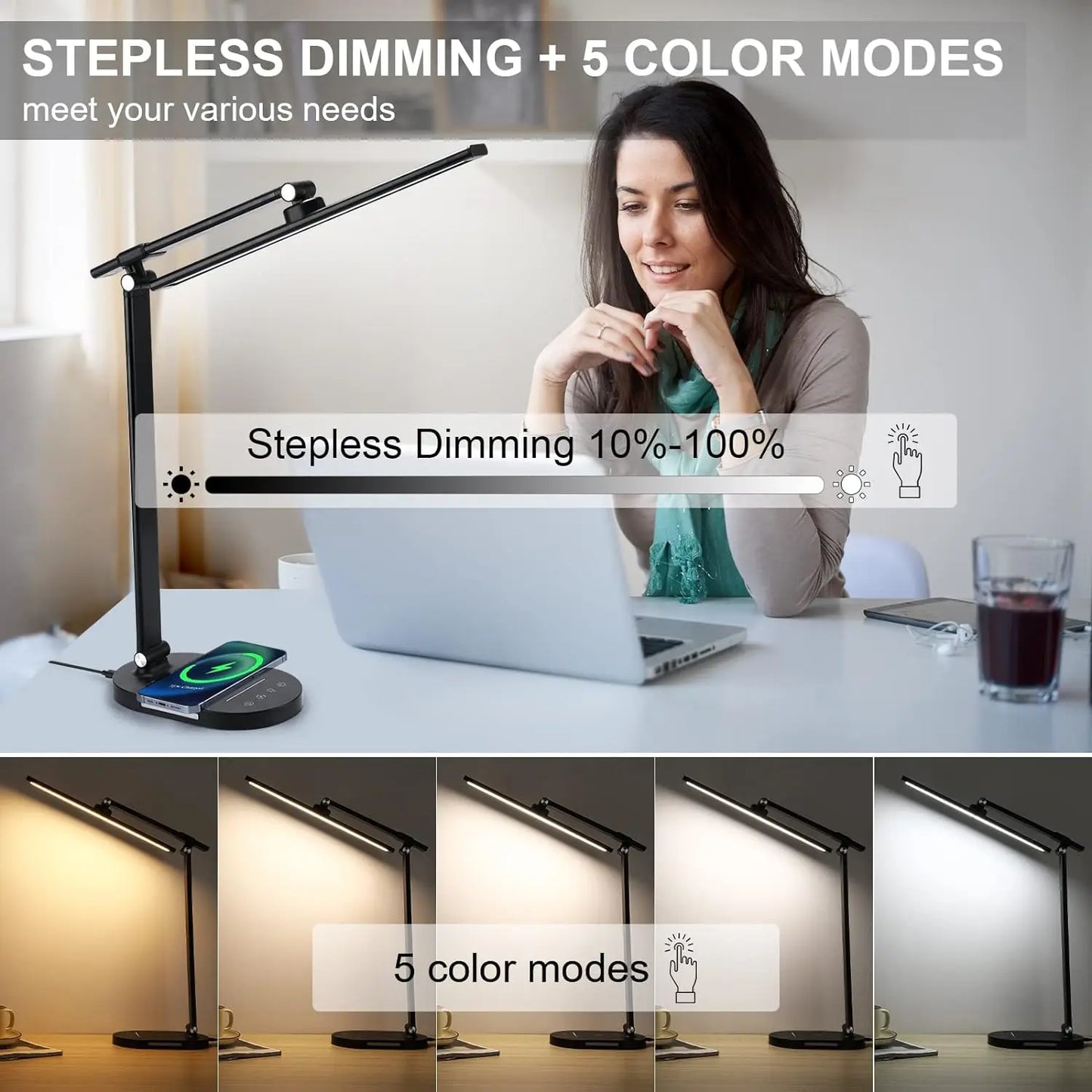 Lightess LED Desk Lamp Wireless Charger USB Touch Control