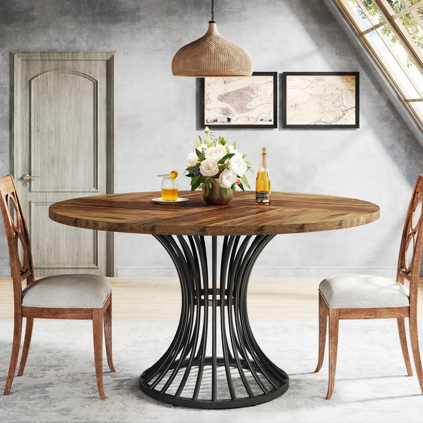 Tribesigns Round Dining Table Farmhouse Industrial Kitchen