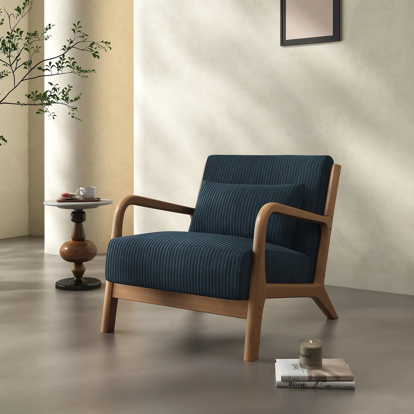 Bedro Mid Century Modern Accent Chair With Solid Wood Frame