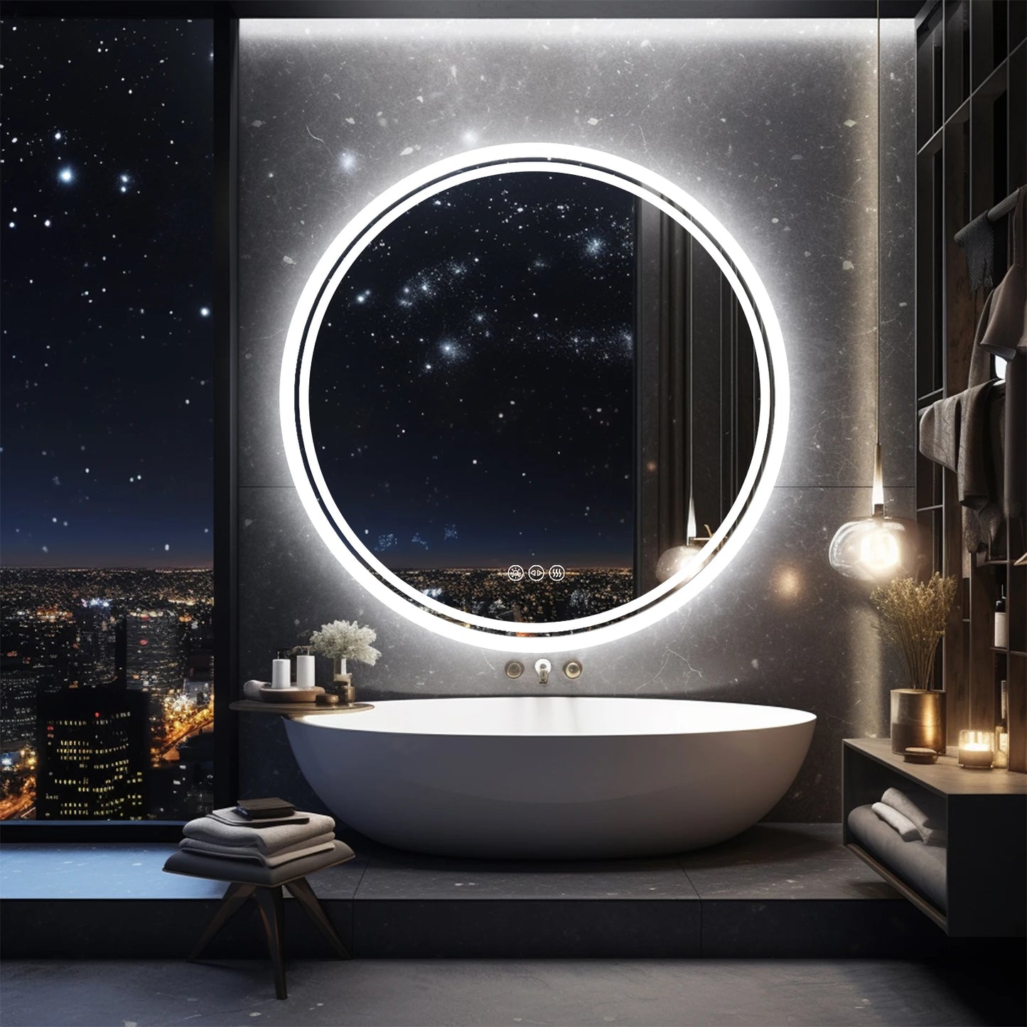 Circle LED Backlit Bathroom Mirror Anti Fog Dimmable