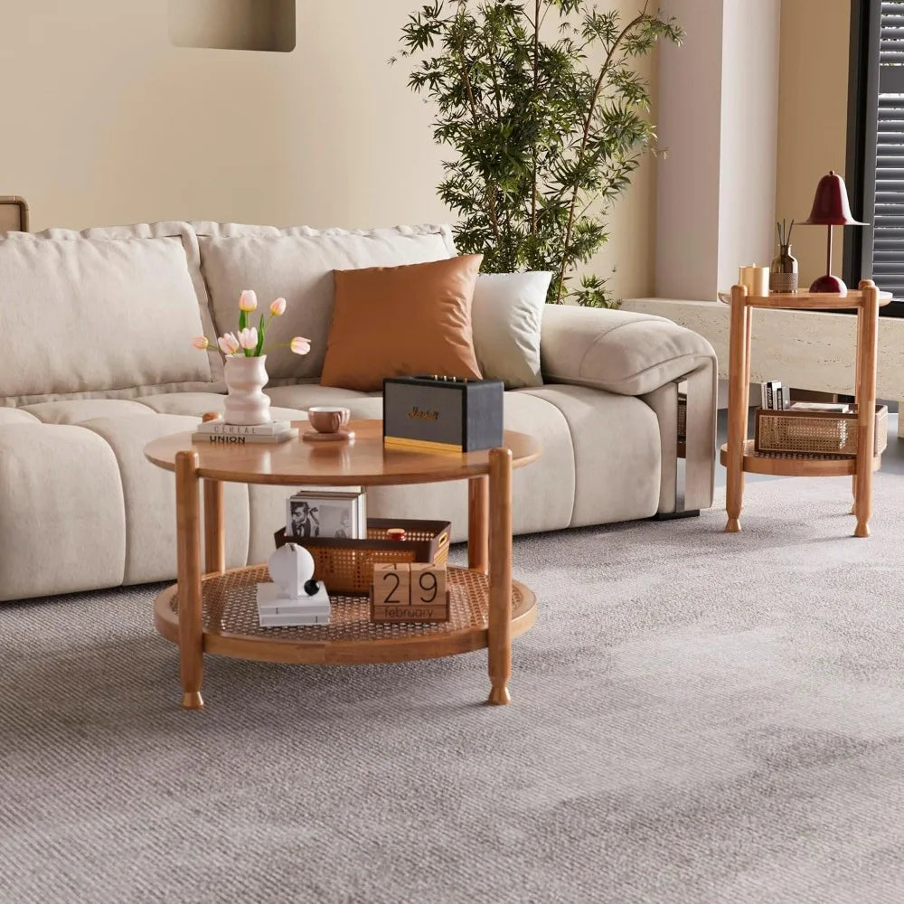 Rattan Coffee Table With Solid Wood Top