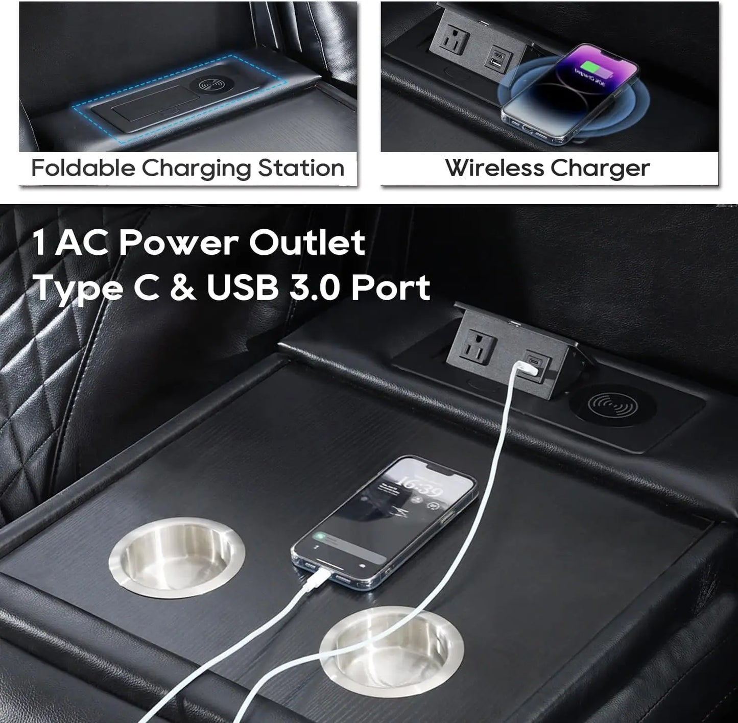 Todrani Power Reclining Sofa With Wireless Charger And Drop-down Table