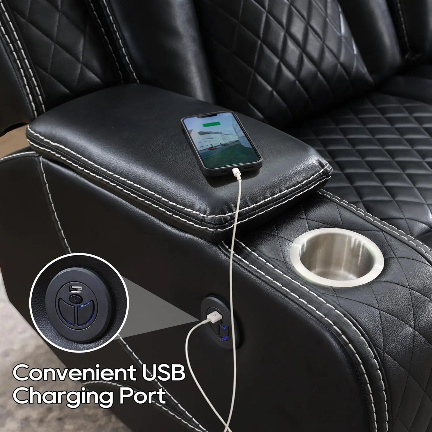 Todrani Power Reclining Sofa With Wireless Charger And Drop-down Table