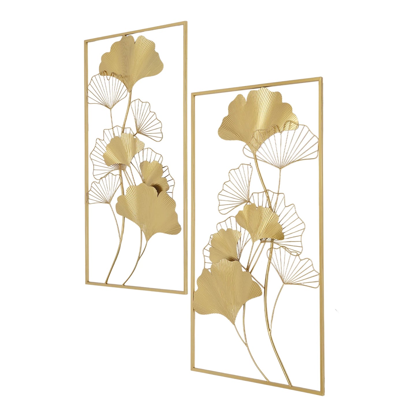 Golden Ginkgo Leaves Wall Decor Set With Framed Art