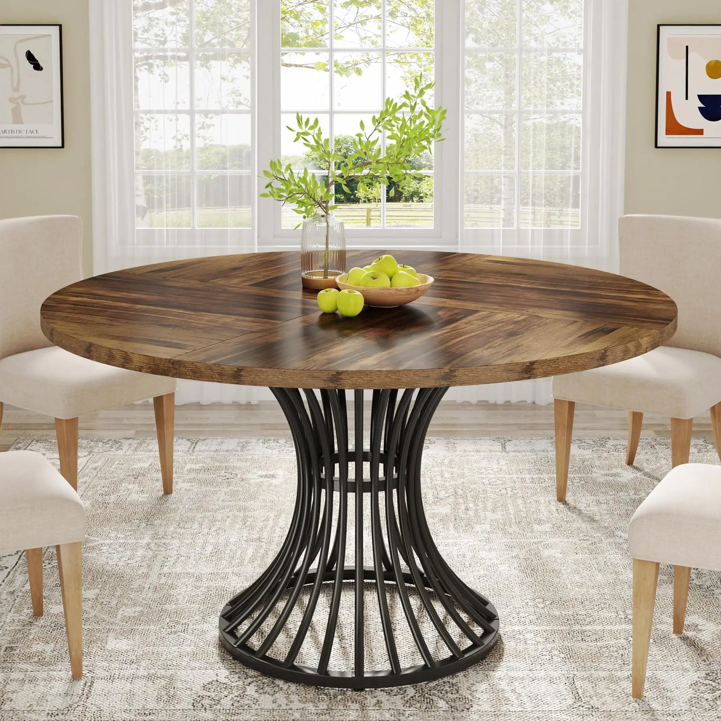 Tribesigns Round Dining Table Farmhouse Industrial Kitchen