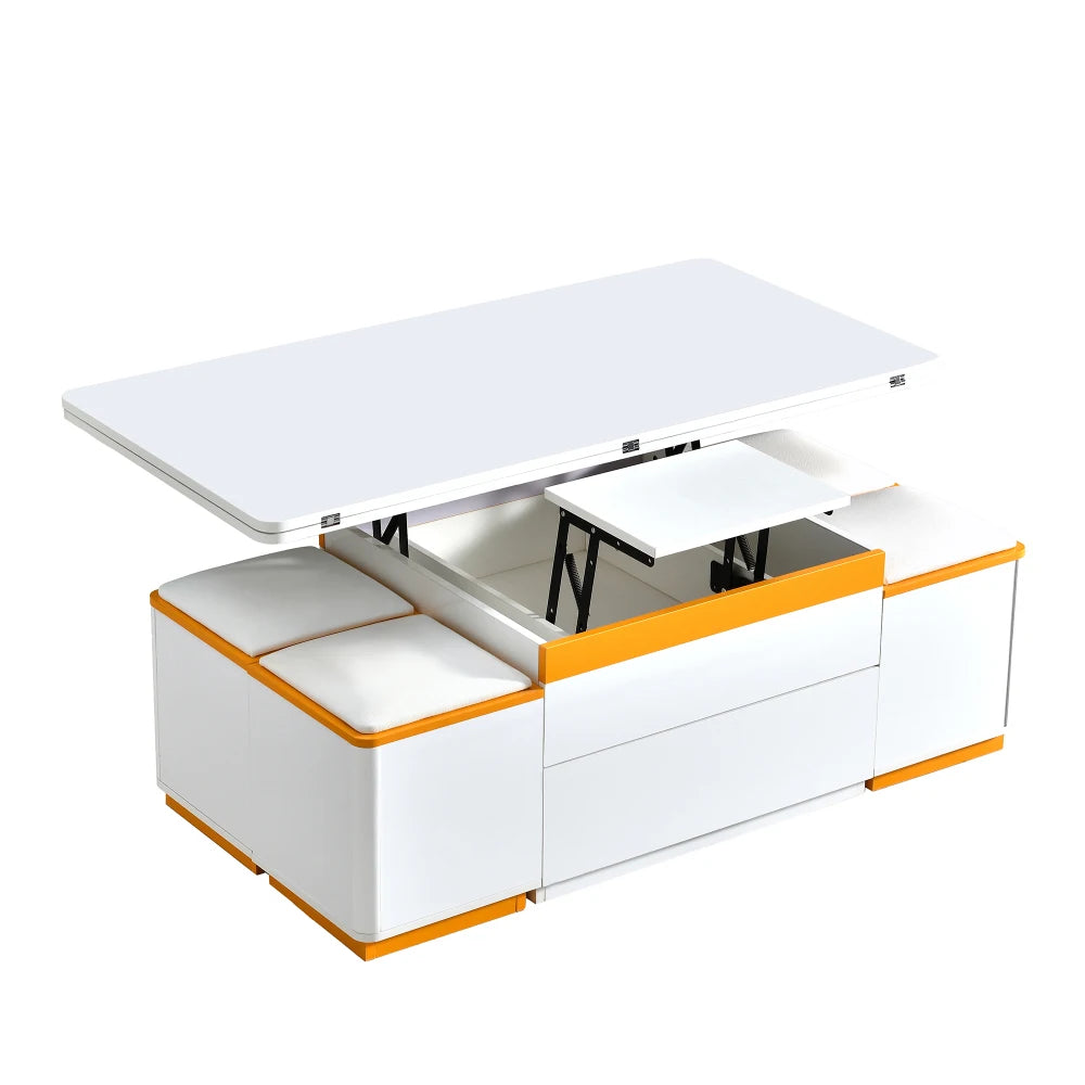 U-Can Lift Top Coffee Table With Four Storage Stools Foldable