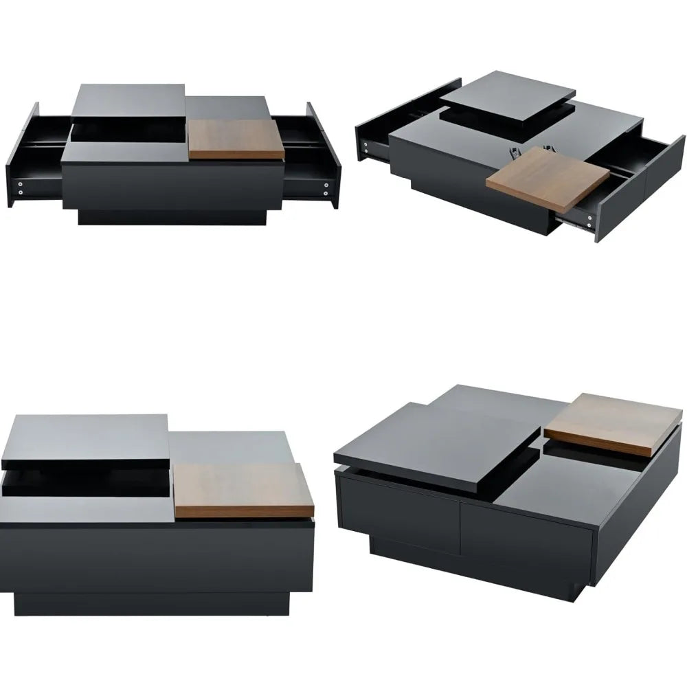 Movable Square Coffee Table With Hidden Drawers And Storage