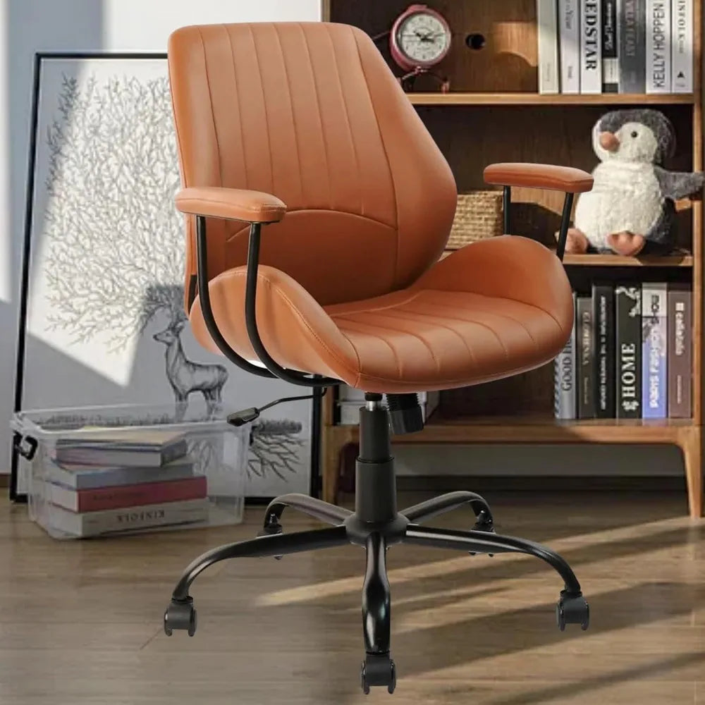 Mid Century Modern Ergonomic Leather Office Chair With Lumbar Support