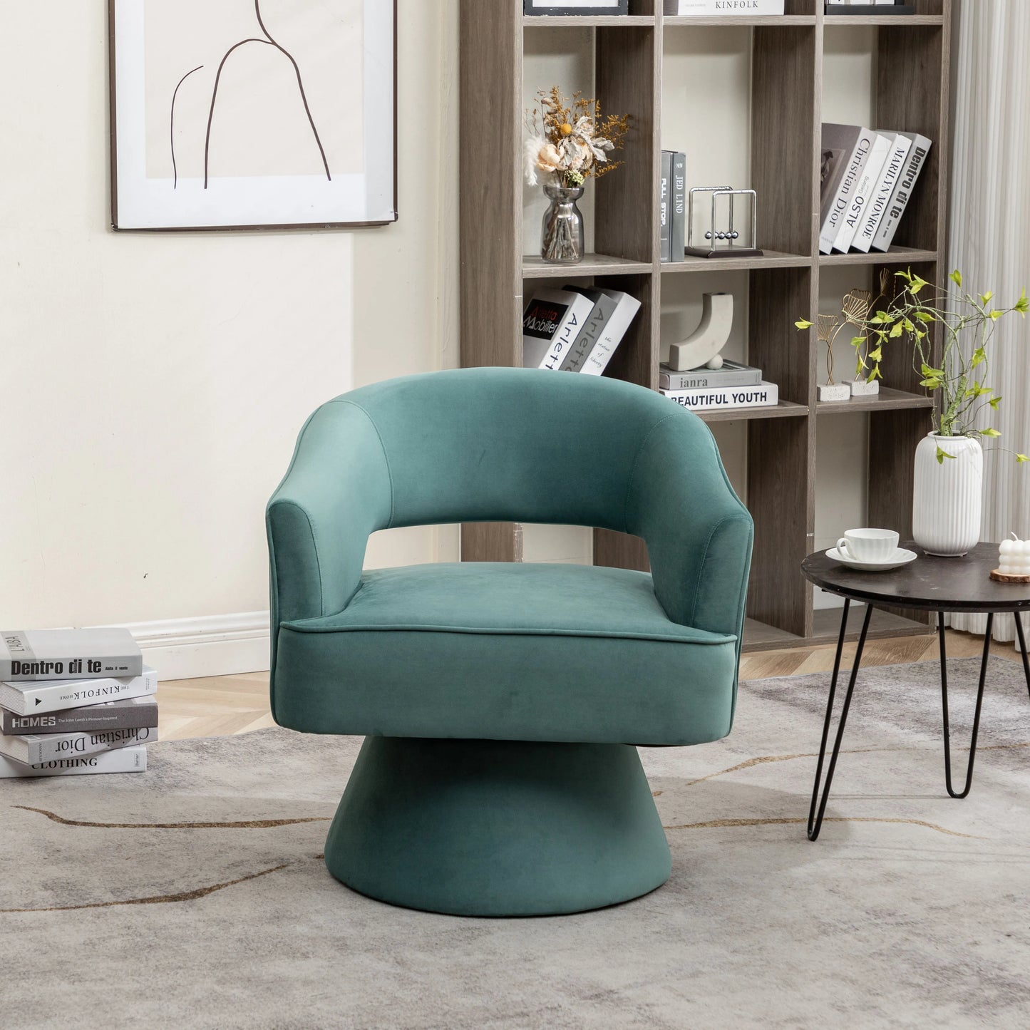 SEYNER Modern Velvet Swivel Arm Chair For Living Room Lounge
