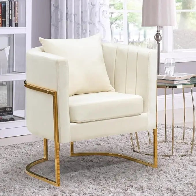 Mid Century Velvet Accent Chair With Barrel Arms Gold Legs