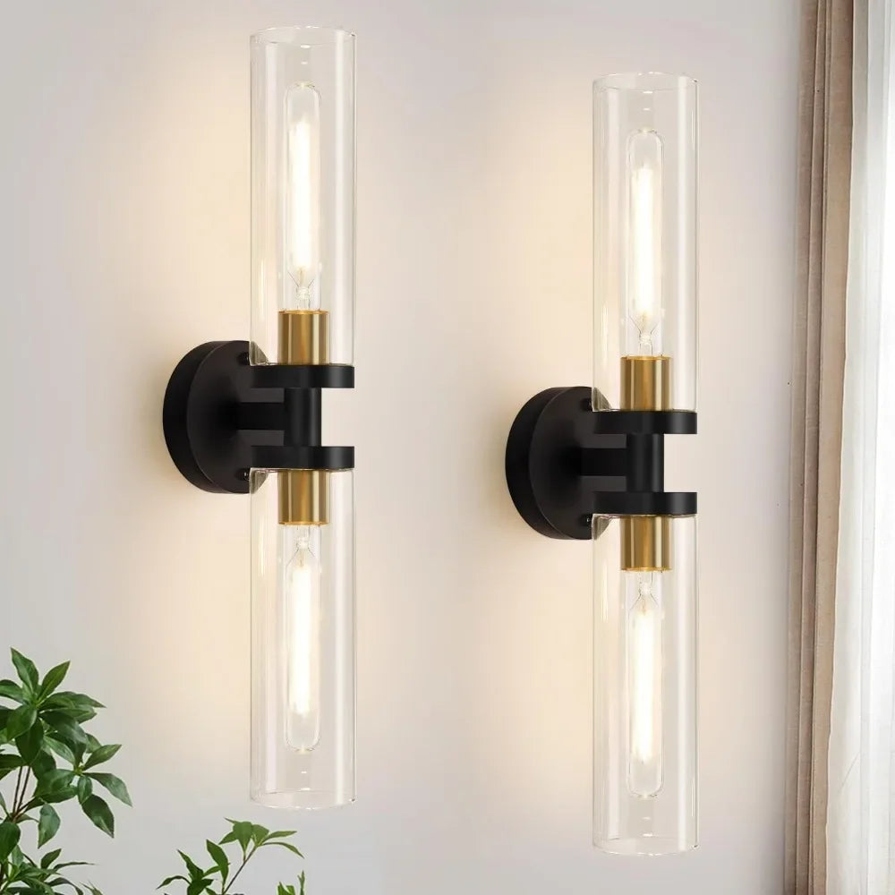 Wall Sconces Set Of Two Metal Fixtures With Clear Glass