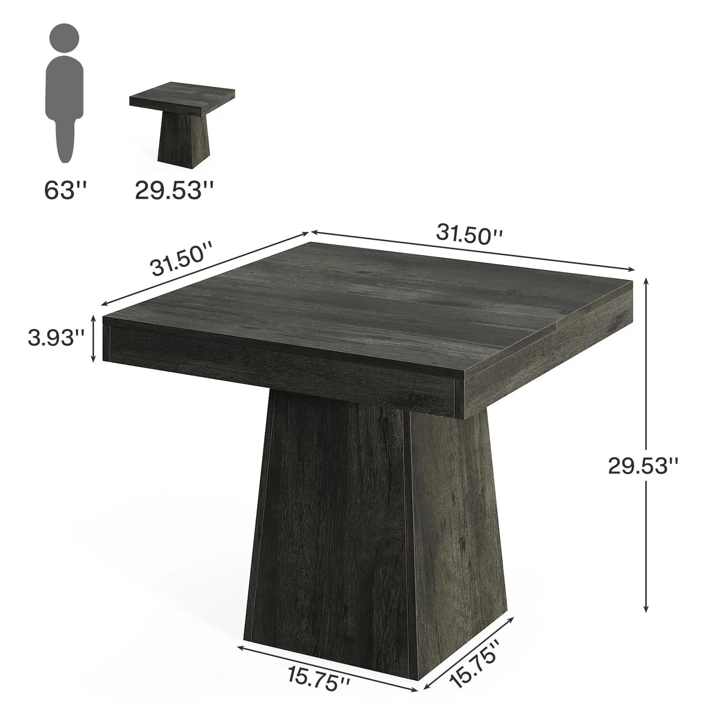 Tribesigns Square Dining Table For Four With Pedestal Base